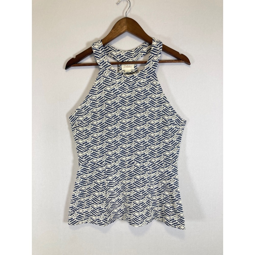 Boho‎ Deletta Anthropology Med Blue White Geometric Chevron Knit Halter Tank Top